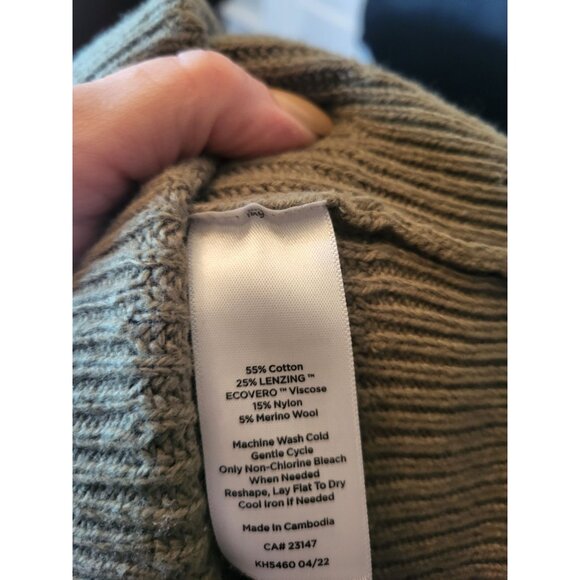 Talbots Olive Green Ribbed Half Zip Sweater Wide Collar M Preppy Minimal Modest - Picture 7 of 8